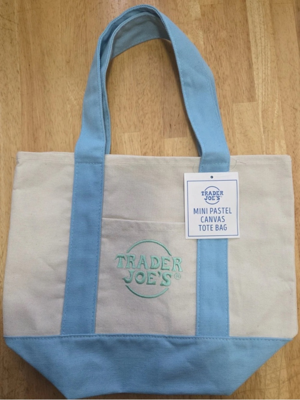 Trader Joe's 2026 Mini Pastel Canvas Tote Bag - Light Blue- Limited Edition